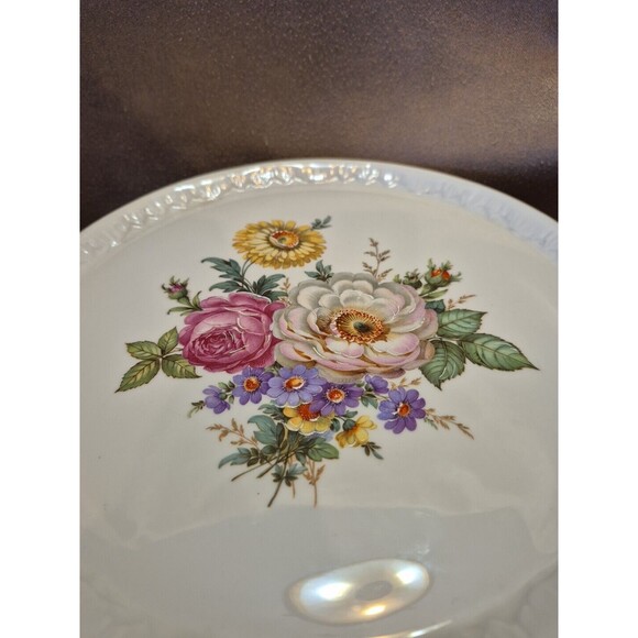 Limoges White with Raised Floral Design Gold Trim Footed Cake Plate/Cake Stand - Picture 3 of 16